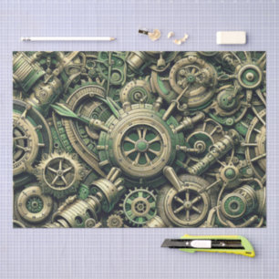 Steampunk Industrial Green Clockwork Gears Tissue Paper
