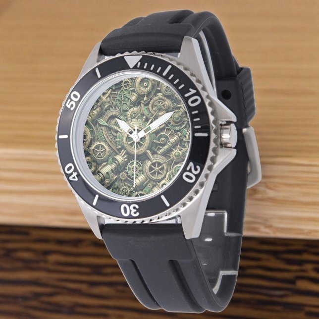 Steampunk Industrial Green Clockwork Gears Watch (Creator Uploaded)