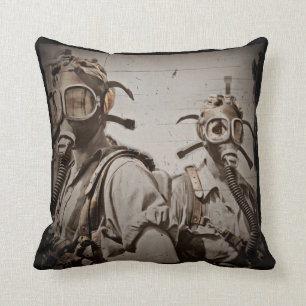 Steampunk Inspired Gas Masks Throw Pillow