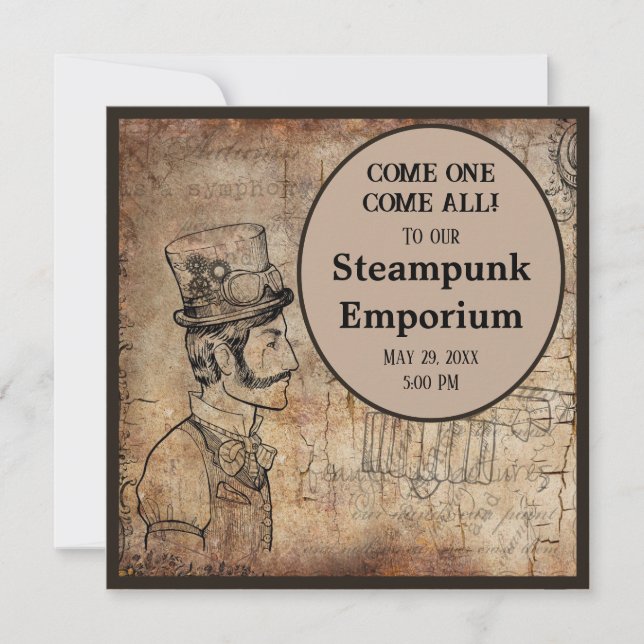 Steampunk Inventor Top Hat Personalized Event Invitation (Front)
