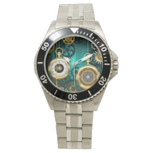Steampunk Jewellery Watch on a Green Background