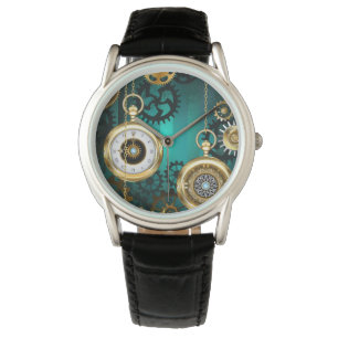 Steampunk Jewellery Watch on a Green Background