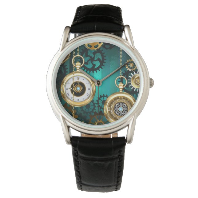 Steampunk Jewellery Watch on a Green Background (Front)