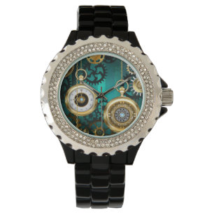Steampunk Jewellery Watch on a Green Background