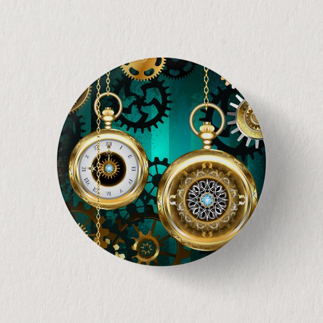Steampunk Jewellery Watch on a Green Background 1 Inch Round Button (Front)