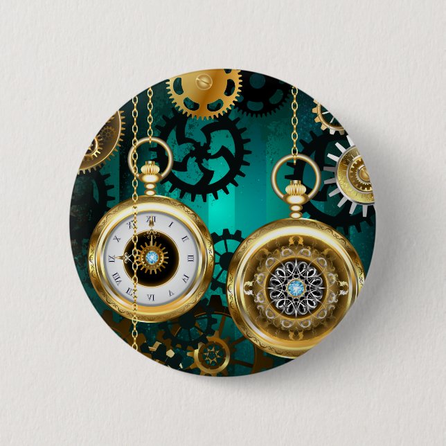 Steampunk Jewellery Watch on a Green Background 2 Inch Round Button (Front)