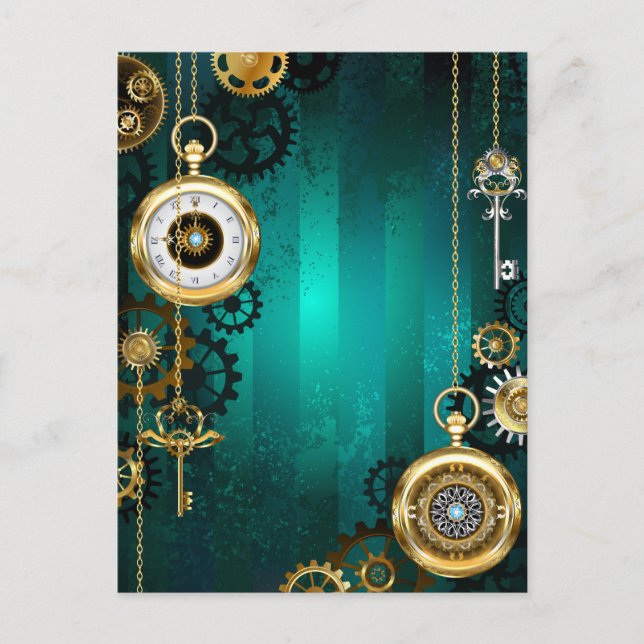 Steampunk Jewellery Watch on a Green Background Advice Card (Front)
