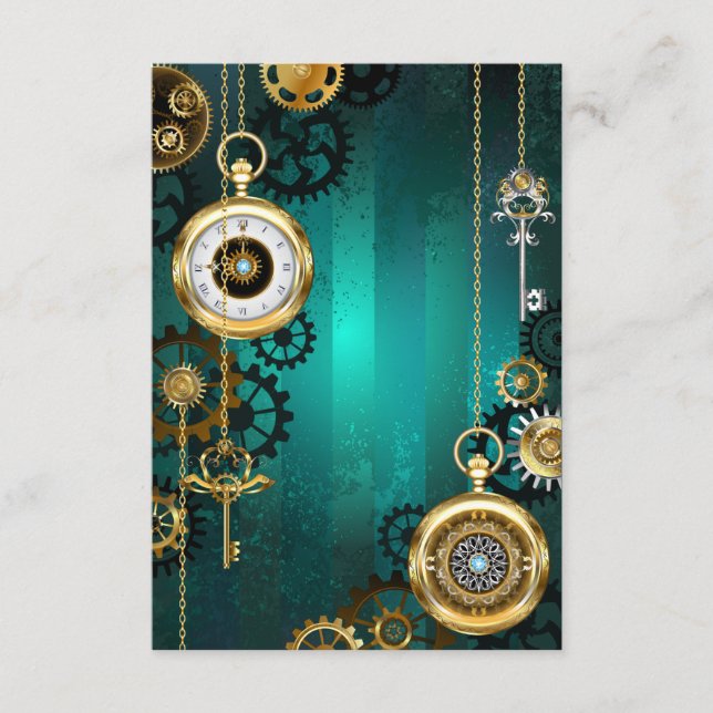 Steampunk Jewellery Watch on a Green Background Advice Card (Front)