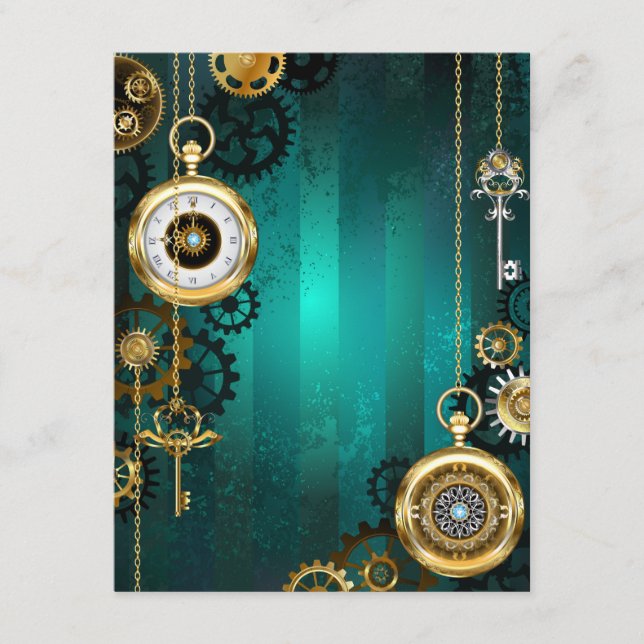 Steampunk Jewellery Watch on a Green Background Advice Card (Front)