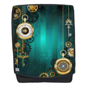 Steampunk Jewellery Watch on a Green Background Backpack