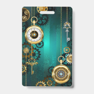 Steampunk Jewellery Watch on a Green Background Badge