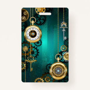 Steampunk Jewellery Watch on a Green Background Badge
