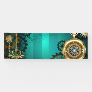 Steampunk Jewellery Watch on a Green Background Banner