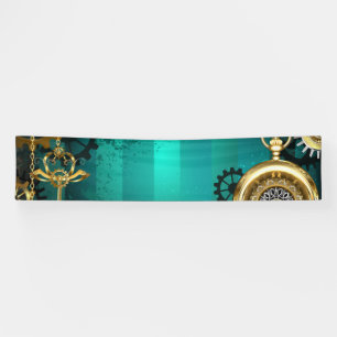 Steampunk Jewellery Watch on a Green Background Banner