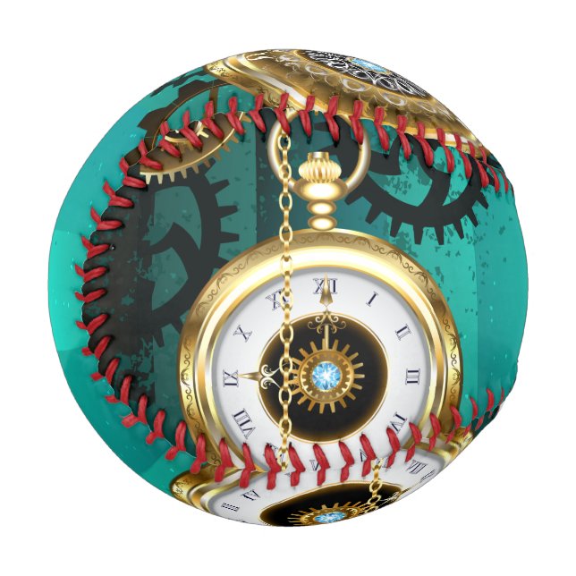 Steampunk Jewellery Watch on a Green Background Baseball (Front Left)