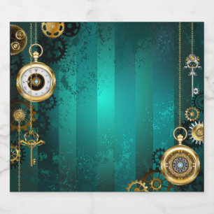 Steampunk Jewellery Watch on a Green Background Beer Bottle Label