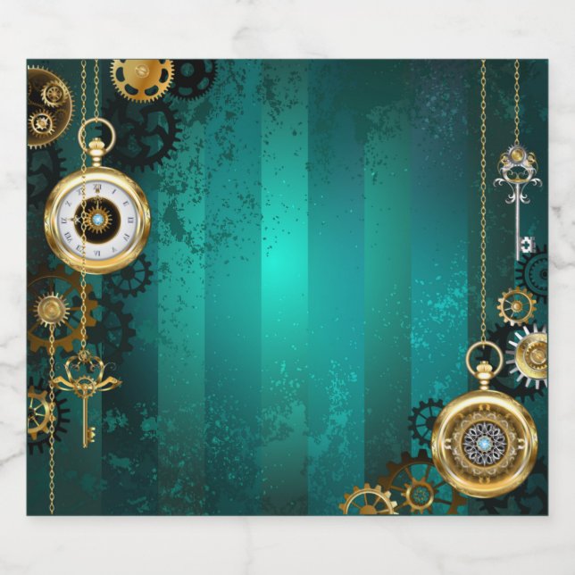 Steampunk Jewellery Watch on a Green Background Beer Bottle Label (Single Label)
