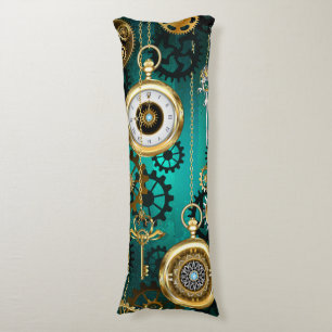 Steampunk Jewellery Watch on a Green Background Body Pillow