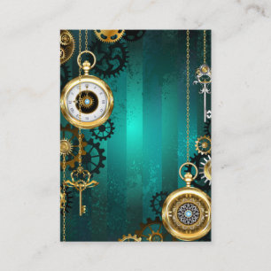 Steampunk Jewellery Watch on a Green Background Business Card