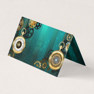 Steampunk Jewellery Watch on a Green Background Business Card