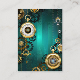 Steampunk Jewellery Watch on a Green Background Calling Card