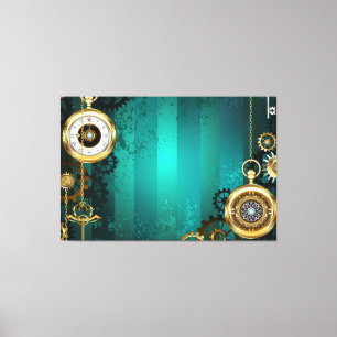 Steampunk Jewellery Watch on a Green Background Canvas Print