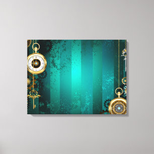 Steampunk Jewellery Watch on a Green Background Canvas Print