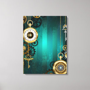 Steampunk Jewellery Watch on a Green Background Canvas Print
