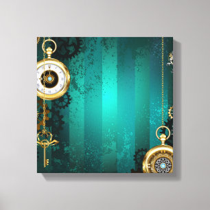 Steampunk Jewellery Watch on a Green Background Canvas Print