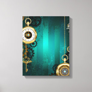 Steampunk Jewellery Watch on a Green Background Canvas Print