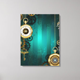 Steampunk Jewellery Watch on a Green Background Canvas Print