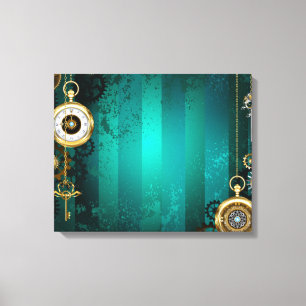 Steampunk Jewellery Watch on a Green Background Canvas Print