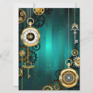 Steampunk Jewellery Watch on a Green Background Card