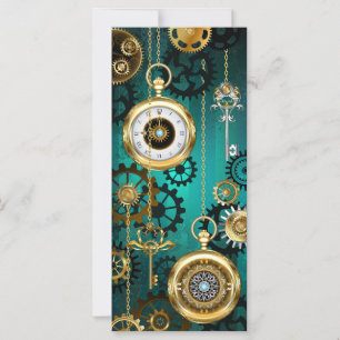 Steampunk Jewellery Watch on a Green Background Card