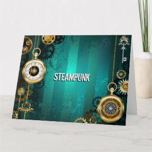 Steampunk Jewellery Watch on a Green Background Card