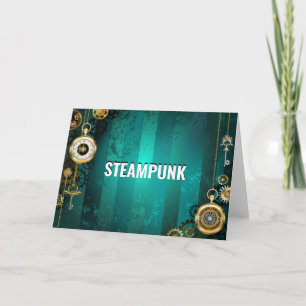 Steampunk Jewellery Watch on a Green Background Card
