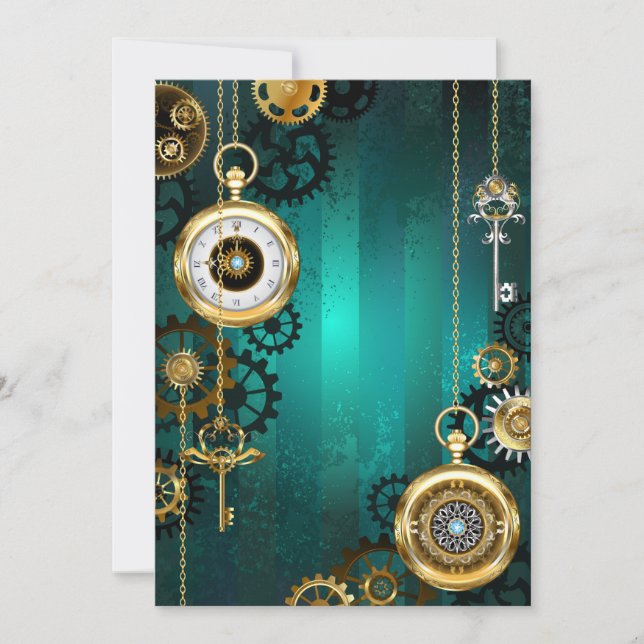 Steampunk Jewellery Watch on a Green Background Card (Front)