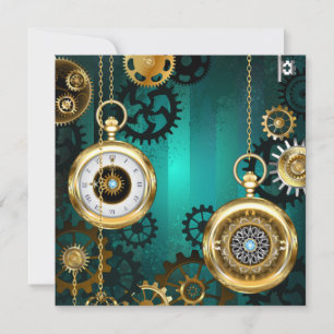 Steampunk Jewellery Watch on a Green Background Card