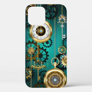 Steampunk Jewellery Watch on a Green Background iPhone 12 Pro Case