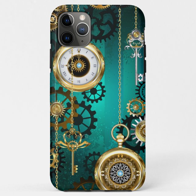 Steampunk Jewellery Watch on a Green Background Case-Mate iPhone Case (Back)