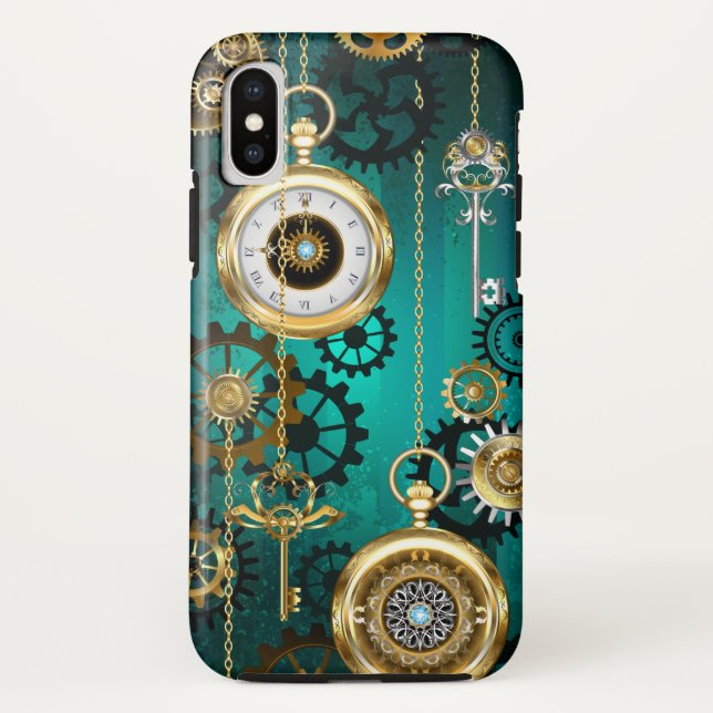 Steampunk Jewellery Watch on a Green Background Case-Mate iPhone Case (Back)
