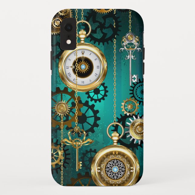 Steampunk Jewellery Watch on a Green Background Case-Mate iPhone Case (Back)