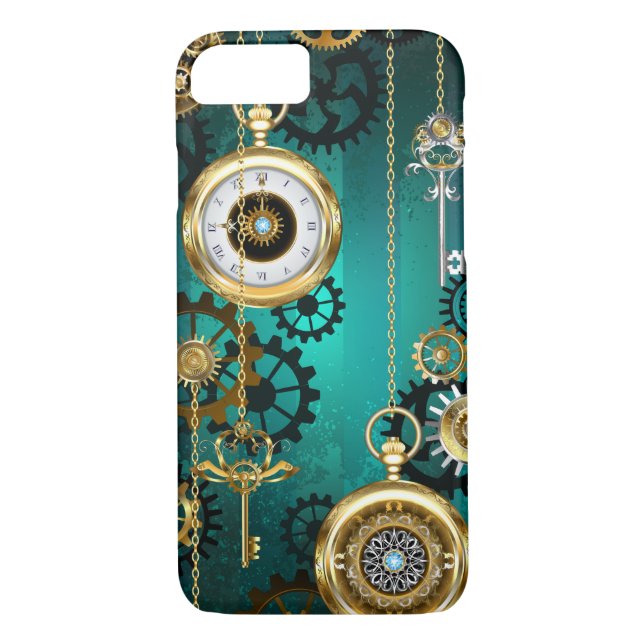 Steampunk Jewellery Watch on a Green Background Case-Mate iPhone Case (Back)