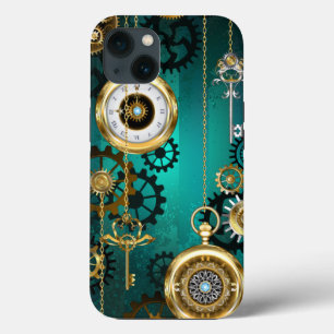 Steampunk Jewellery Watch on a Green Background iPhone 13 Case