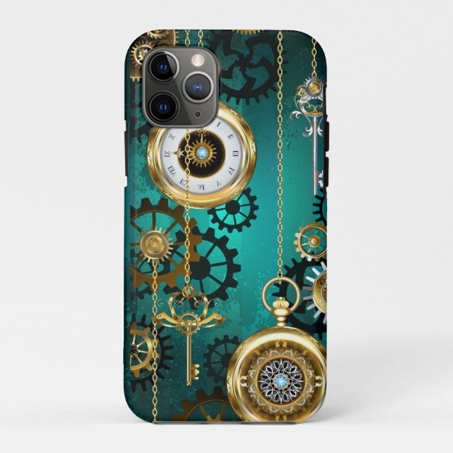 Steampunk Jewellery Watch on a Green Background Case-Mate iPhone Case (Back)