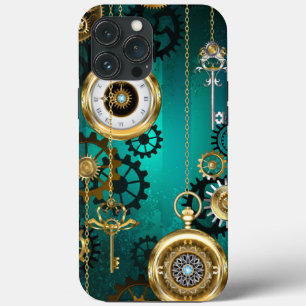 Steampunk Jewellery Watch on a Green Background iPhone 13 Pro Max Case