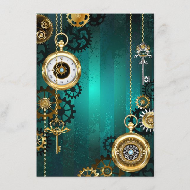 Steampunk Jewellery Watch on a Green Background Enclosure Card (Front)