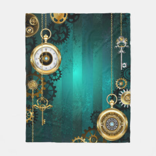 Steampunk Jewellery Watch on a Green Background Fleece Blanket