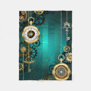 Steampunk Jewellery Watch on a Green Background Fleece Blanket