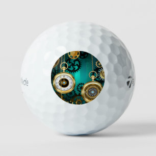Steampunk Jewellery Watch on a Green Background Golf Balls
